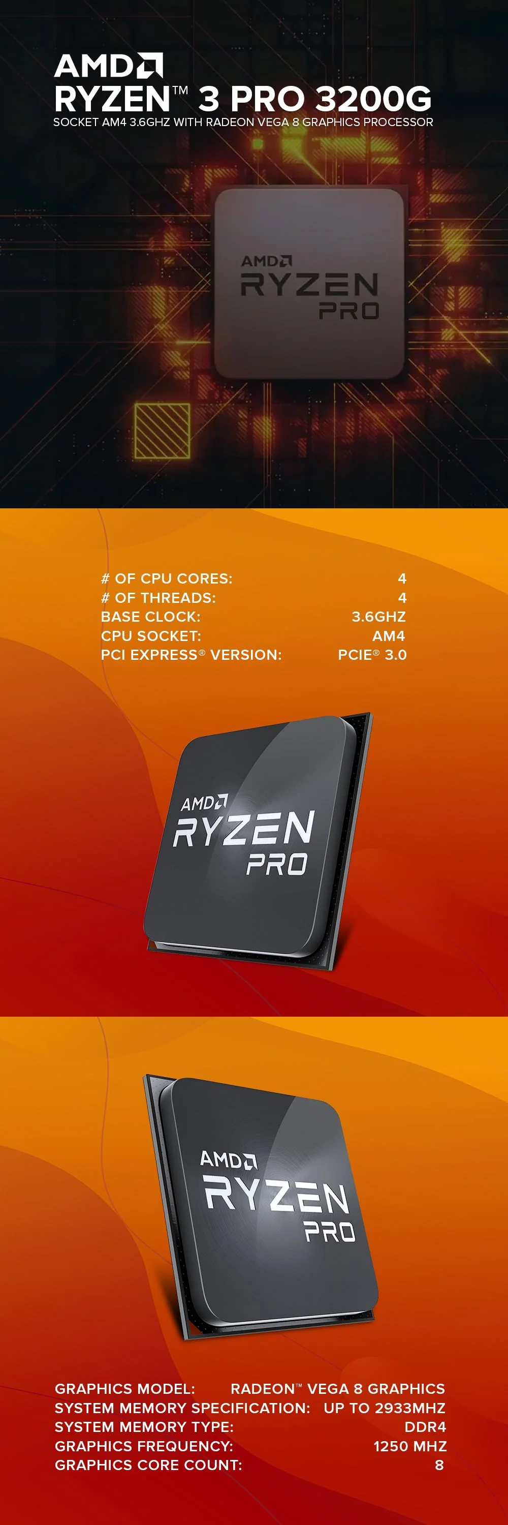 AMD Ryzen 3 PRO 3200g Socket Am4 3.6GHz, 4 CPU Cores, Up to 4.0GHz Max Boost Clock, with Radeon Vega 8 Graphics - No Box - Image 6
