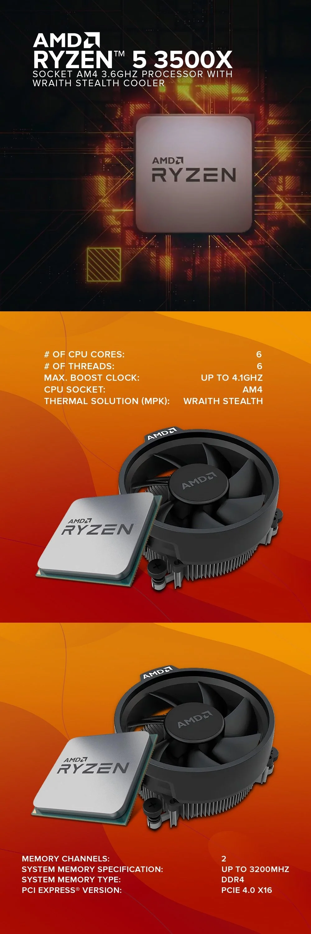 AMD Ryzen 5 3500x Socket Am4 3.6ghz Processor with Wraith Stealth Cooler MPK Overclocking Unlock PCIe 4.0 Processor - Image 5