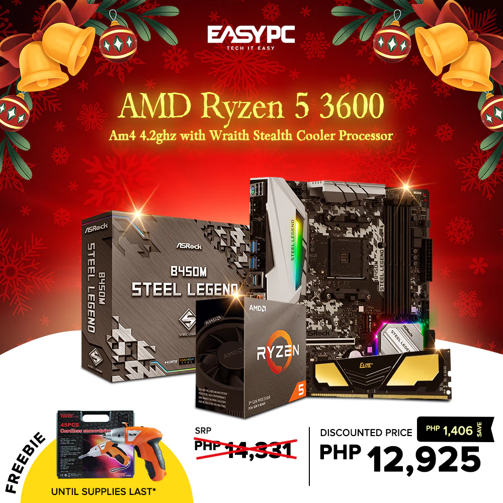 EasyBundle AMD Ryzen 5 3600 Processor/B450M Steel Legend Motherboard/8GB 3200Mhz Ddr4 Memory Black Gold Gaming Bundle w/ Free Screw and Drill - Image 2