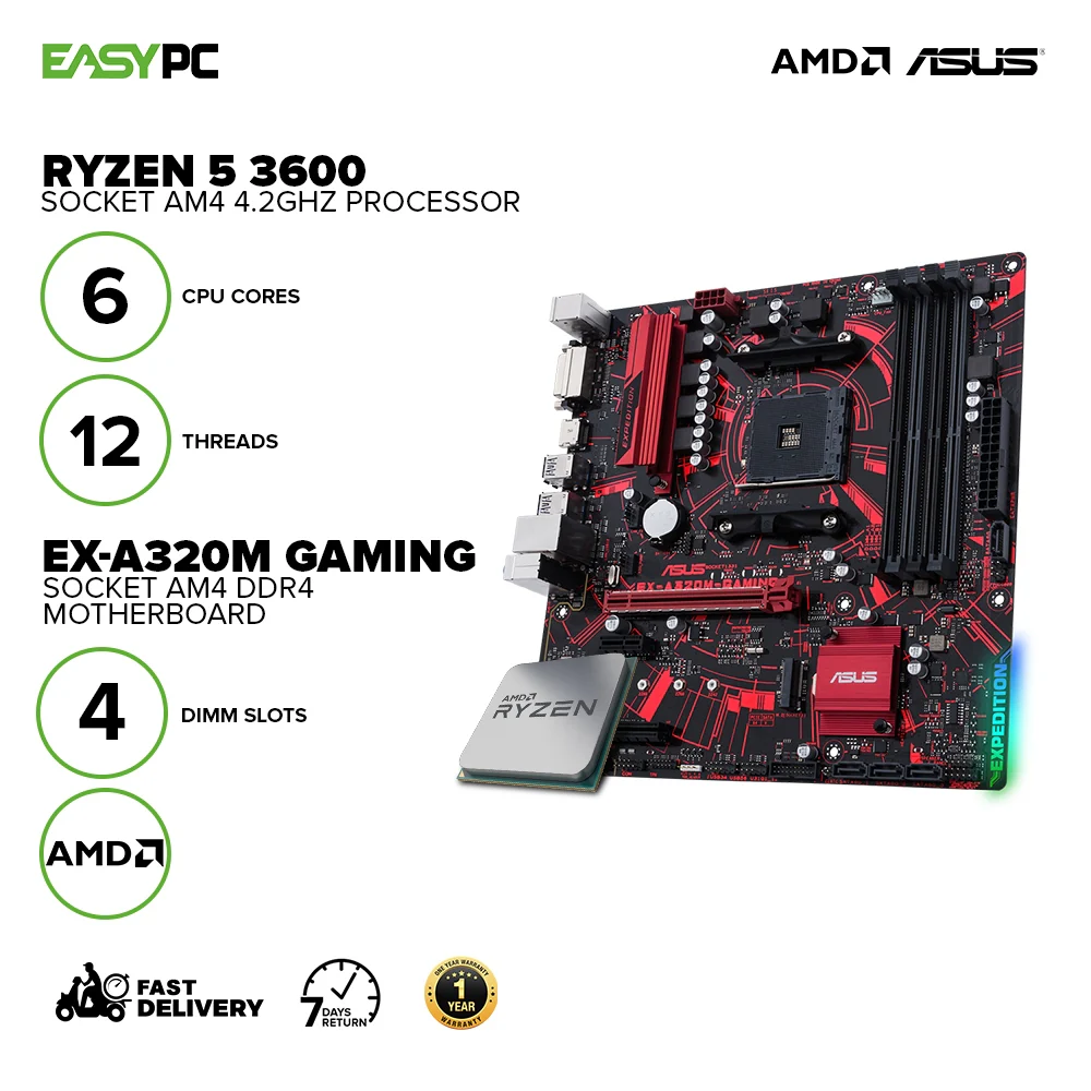 AMD Ryzen 5 3600 Processor + Asus EX-A320M Motherboard Bundles - Image 2