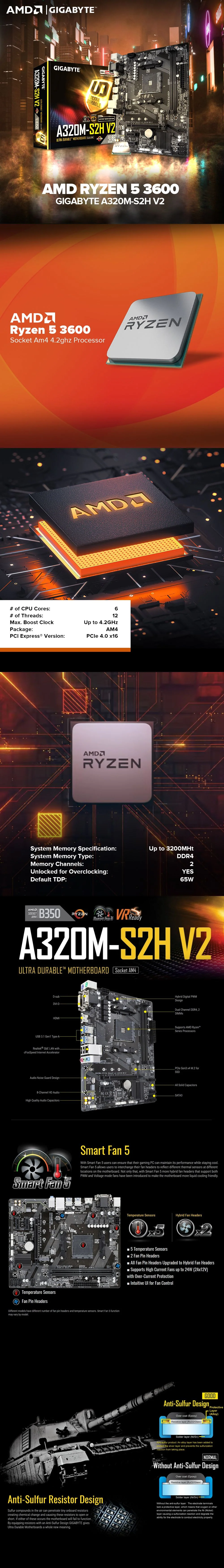 AMD Ryzen 5 3600 Processor + Gigabyte A320M-S2H V2 Motherboard Bundles - Image 3