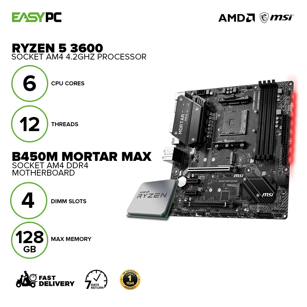 AMD Ryzen 5 3600 Processor + MSI B450M Mortar Max Motherboard Bundles - Image 2