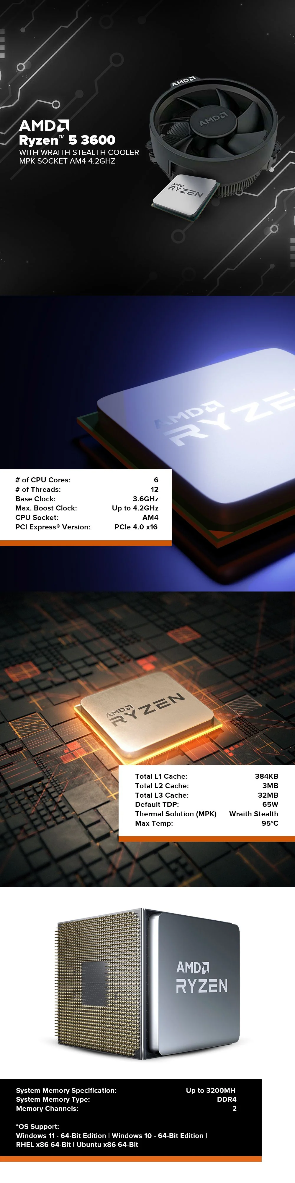 AMD Ryzen 5 3600 6-Core 12-Thread AM4 Desktop Processor with Wraith Stealth Cooler MPK - Image 5