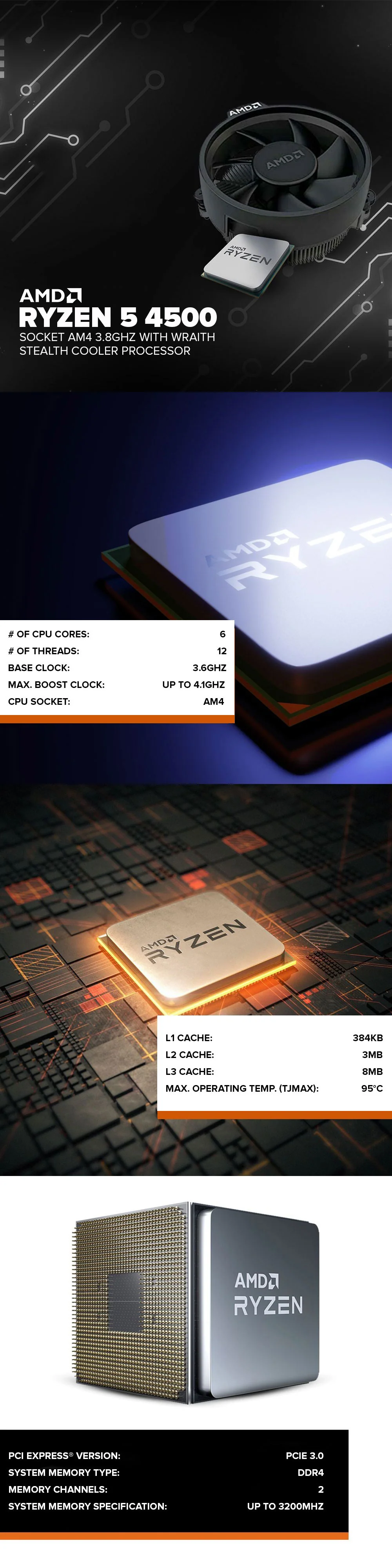 AMD Ryzen 5 4500 Socket Am4 3.6GHz with wraith stealth cooler MPK processor - Image 6