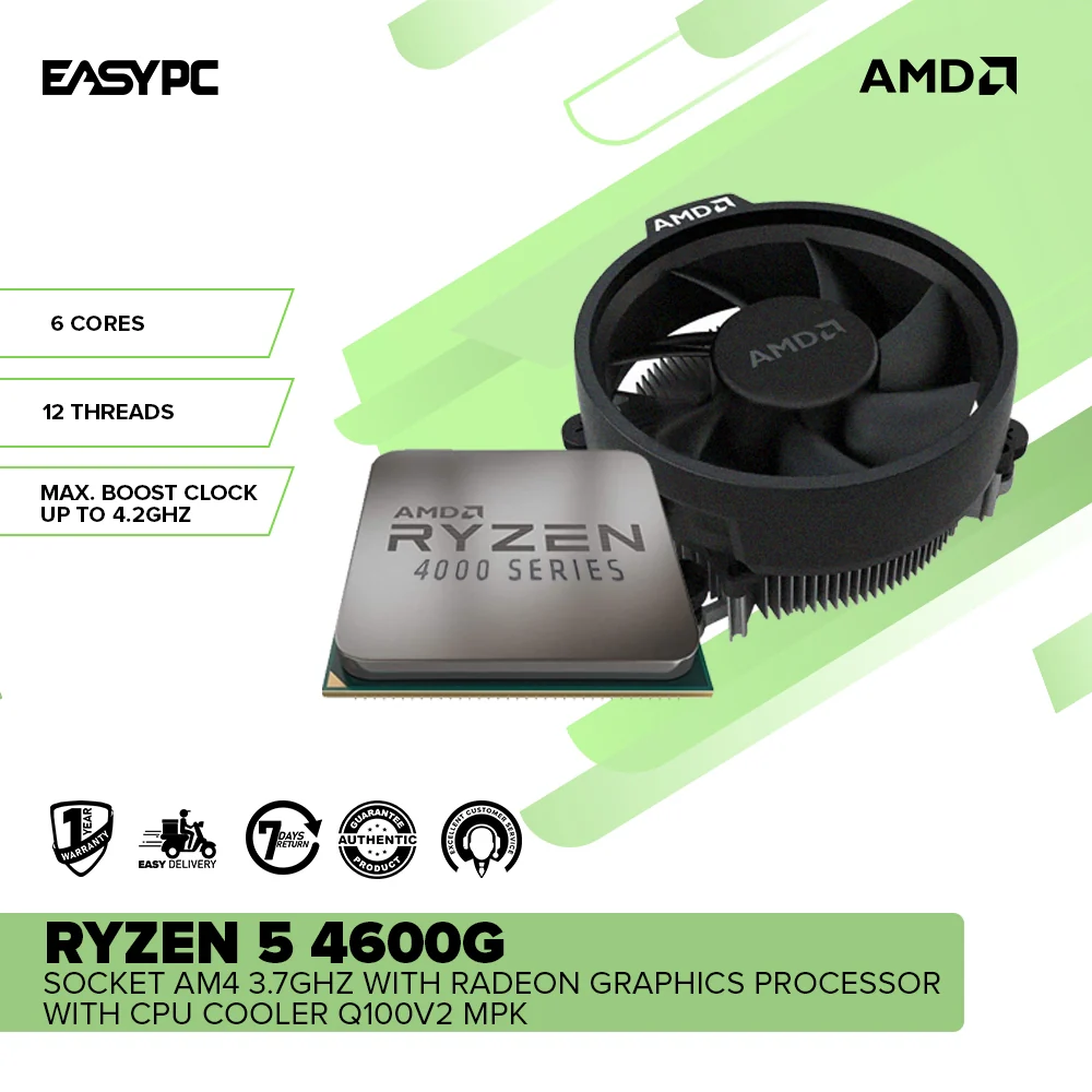 AMD Ryzen 5 4600G Socket Am4 3.7GHz with Radeon Graphics Processor with CPU Cooler Q100v2 MPK - Image 2