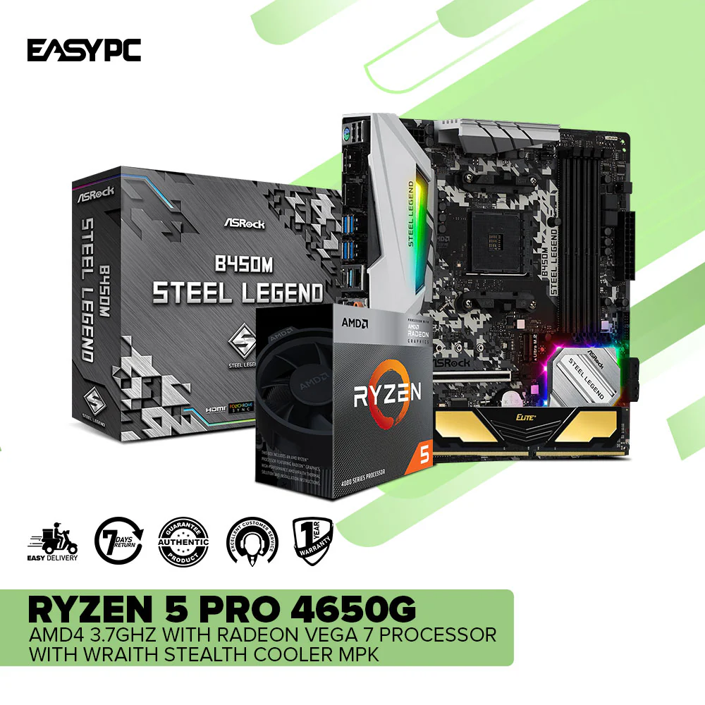EasyBundle AMD Ryzen 5 4650G w/ Wraith Stealth Cooler MPK /B450M /8GB 3200Mhz Ddr4 Gaming Bundle