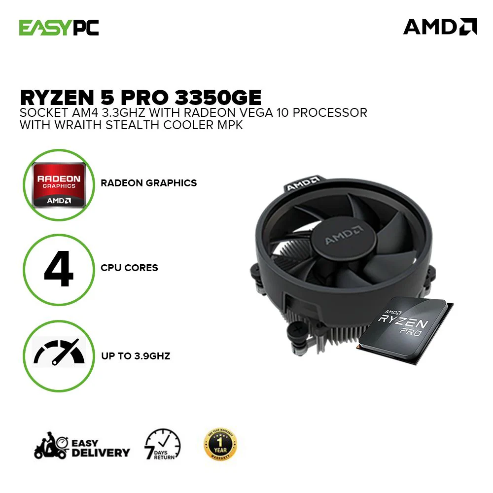 AMD Ryzen 5 Pro 3350ge Socket Am4 3.3ghz w/Radeon Vega 10 with Wraith Stealth Cooler MPK PCIe 3.0, 4 CPU Cores Processor - Image 2