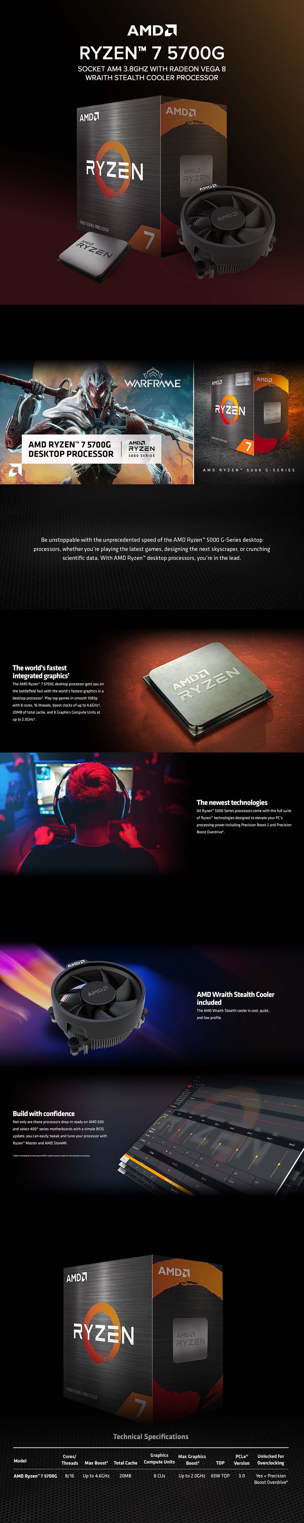 AMD Ryzen 7 5700G 8-Core 16-Thread AM4 APU with Radeon Vega 8 Graphics & Wraith Stealth Cooler MPK - Image 6