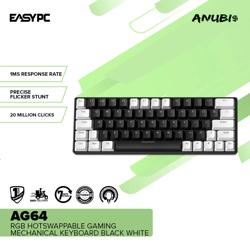 Anubis AG64 RGB Hotswappable Gaming Mechanical Keyboard Black White - Image 2