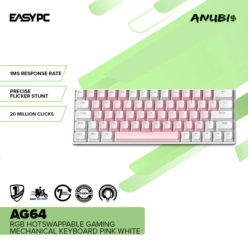 Anubis AG64 RGB Hotswappable Gaming Mechanical Keyboard Pink White - Image 2