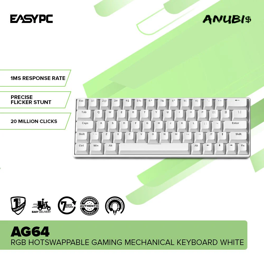 Anubis AG64 RGB Hotswappable Gaming Mechanical Keyboard White - Image 2