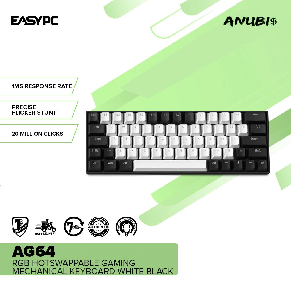Anubis AG64 RGB Hotswappable Gaming Mechanical Keyboard White Black - Image 2