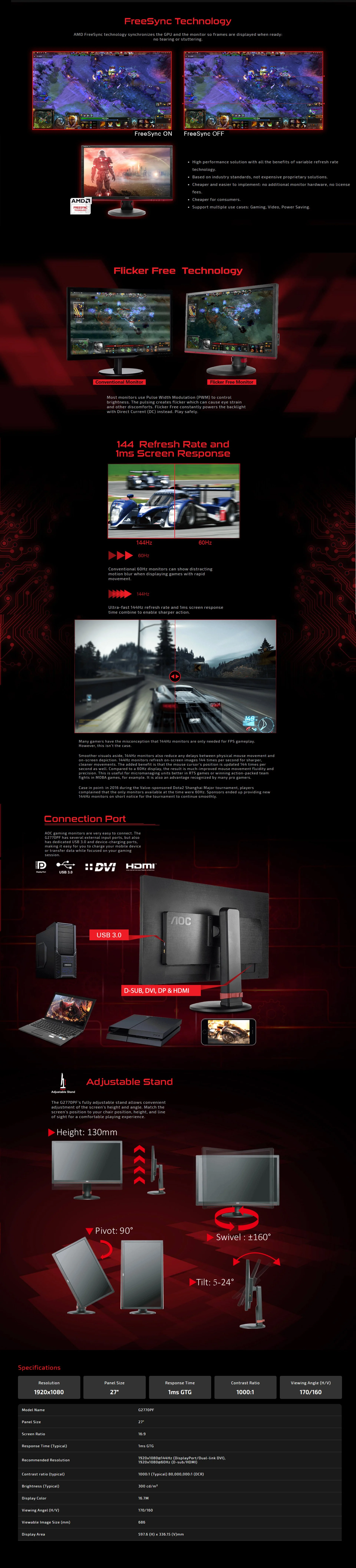 AOC Agon G2770PF 27" 144Hz Gaming Monitor - Image 9