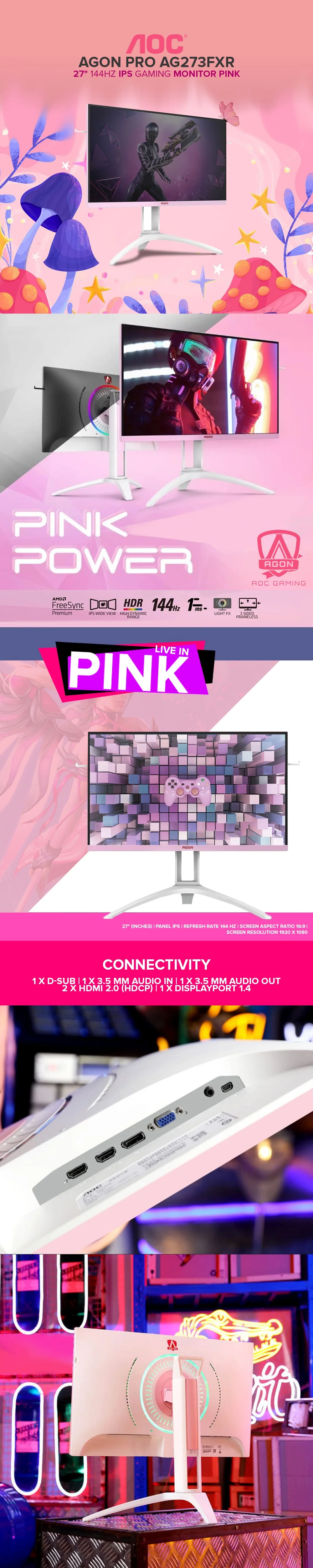 AOC AGON PRO AG273FXR 27" 144Hz IPS Panel FULL HD 1080P Gaming Monitor Pink - Image 6