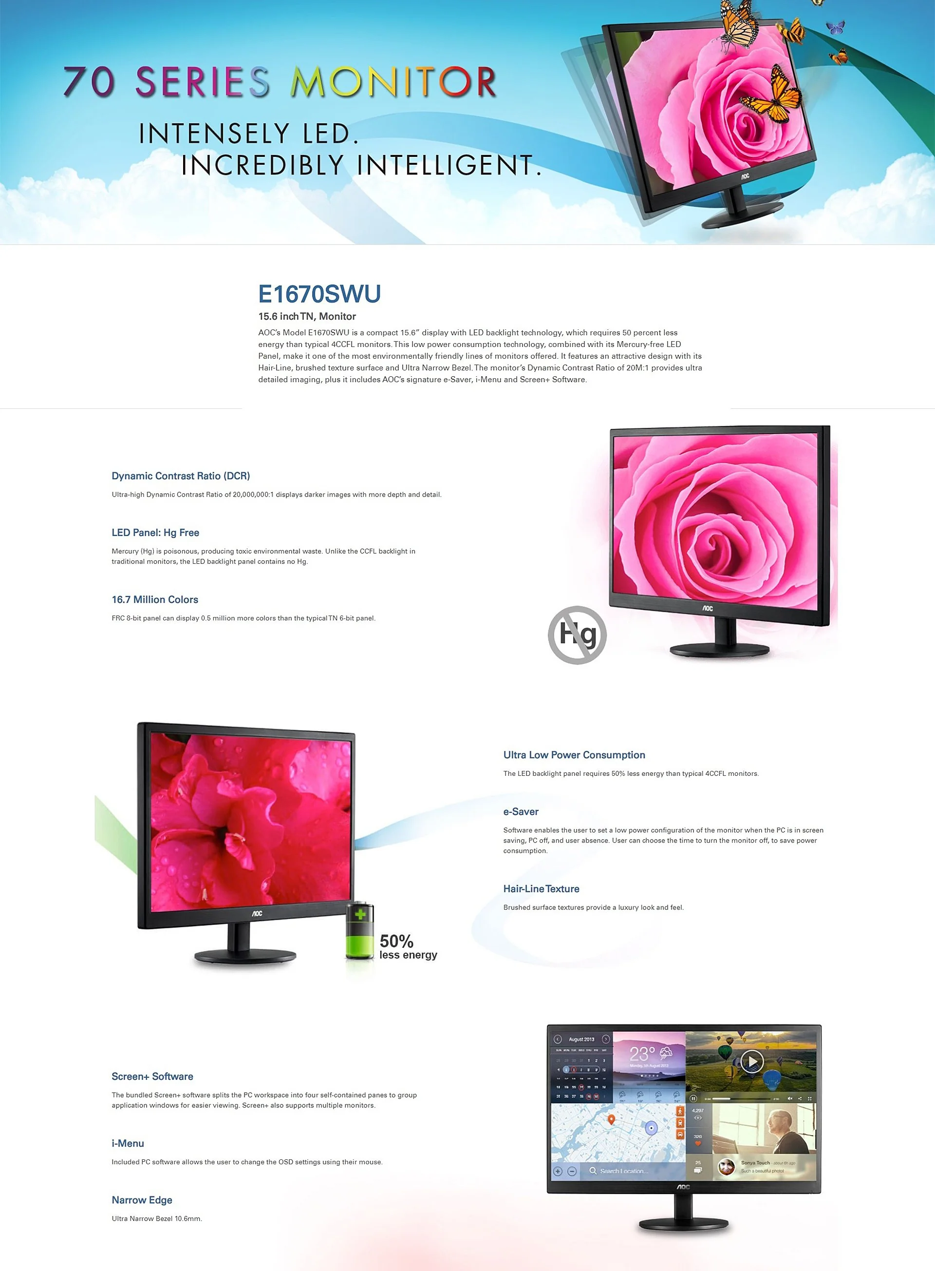 Aoc E1670SWU WM 15.6 Inches Led Monitor - Image 2