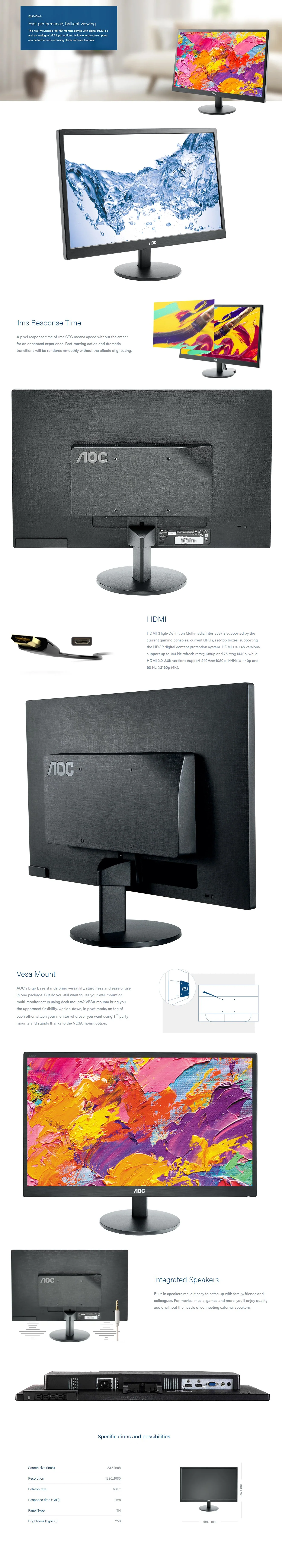 Aoc E2470SWH 23.6 Inches Led Monitor - Image 5
