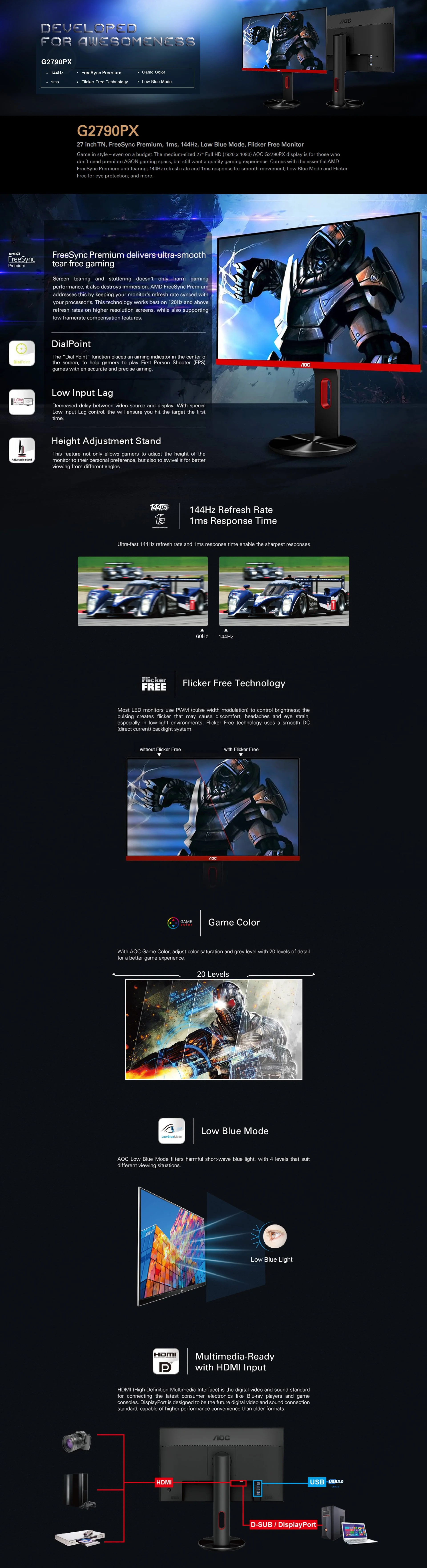 Aoc G2790PX 27" 144Hz FreeSync Gaming Monitor - Image 6