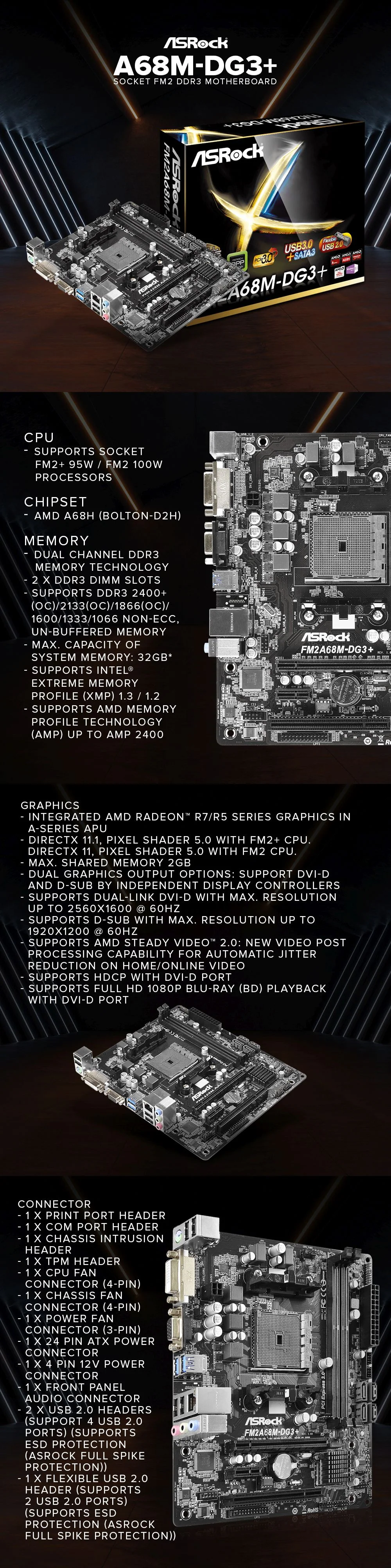 Asrock A68M-DG3+ Socket Fm2 Ddr3 Motherboard | Support for Socket FM2+ 95W / FM2 100W processors - Image 7