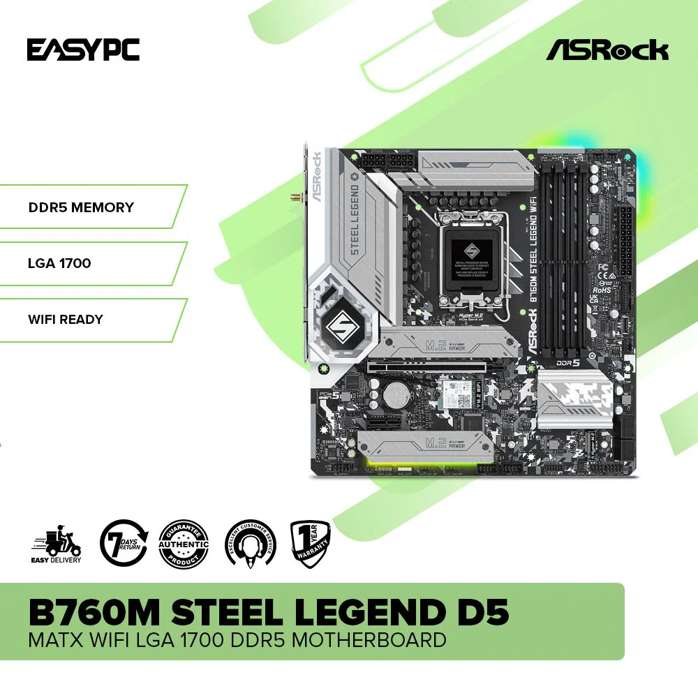 Asrock B760M Steel legend D5 MATX WIFI LGA 1700 DDR5 motherboard - Image 2