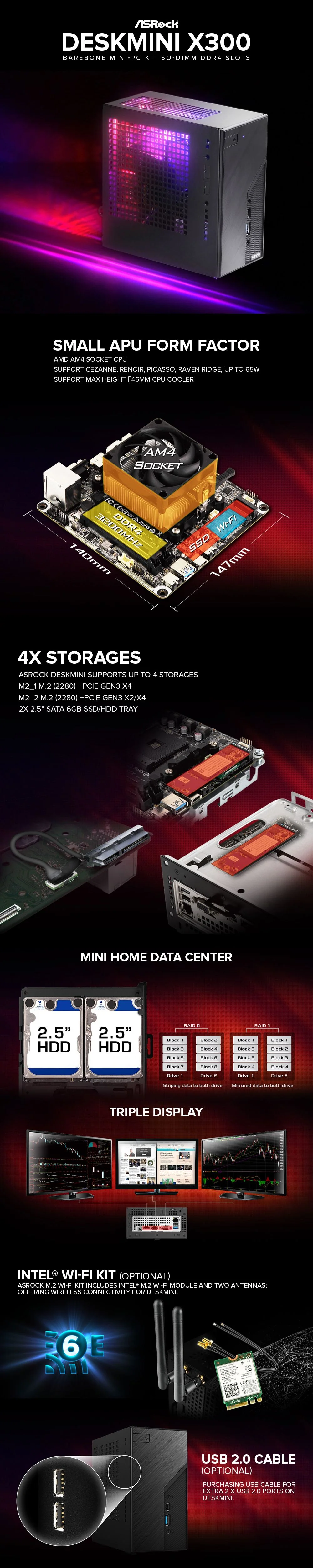 Asrock DeskMini X300 Barebone Mini-PC Kit, Socket AM4, 2*SO-DIMM DDR4 Slots - Image 5