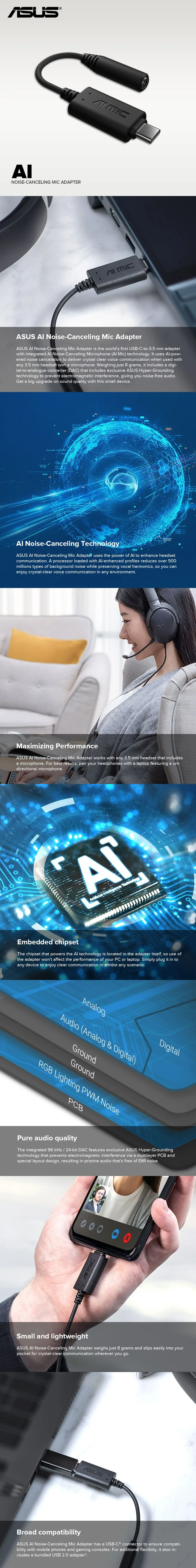 ASUS AI Noise-Canceling Mic Adapter USB-C to 3.5 mm connection enhances headset microphone performance by minimizing background noise communication - Image 5