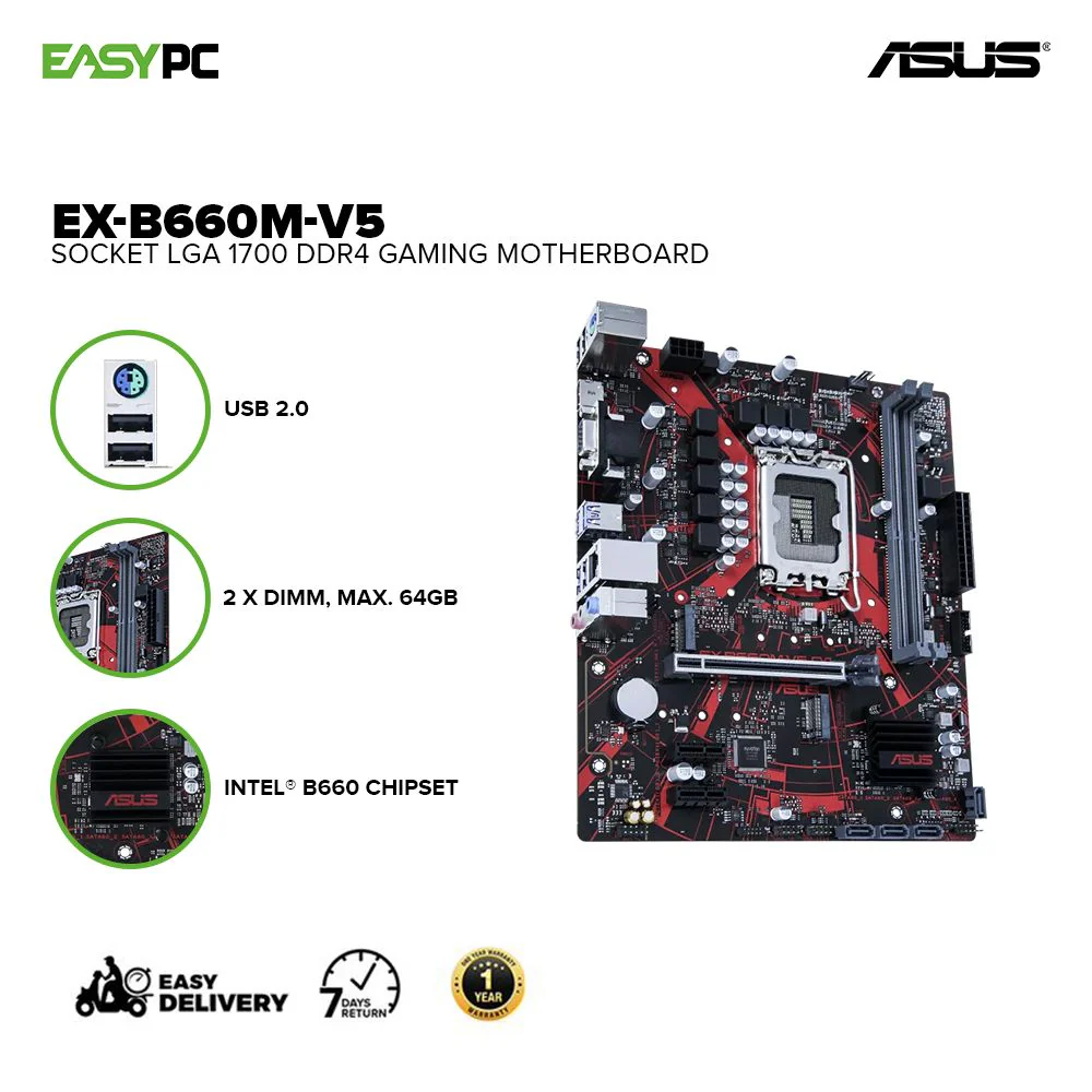 Asus EX-B660M-V5 LGA 1700 Ddr4 HDMI, D-Sub, USB 3.2 Gen 1 Lightning Boot mATX Gaming Motherboard - Image 2