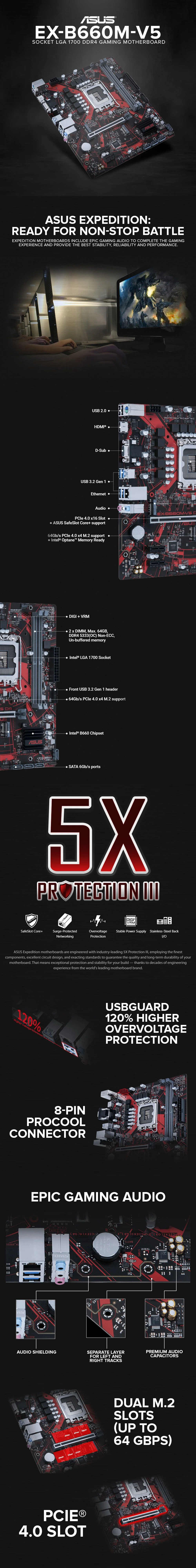 Asus EX-B660M-V5 LGA 1700 Ddr4 HDMI, D-Sub, USB 3.2 Gen 1 Lightning Boot mATX Gaming Motherboard - Image 6