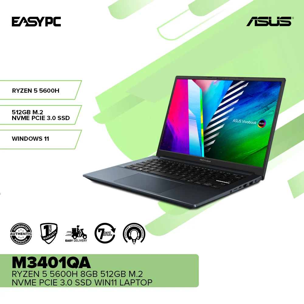Asus M3401QA-KM048W Ryzen 5 5600H/8GB/512GB M.2 NVMe PCIe 3.0 SSD/Win11 Laptop - Image 2