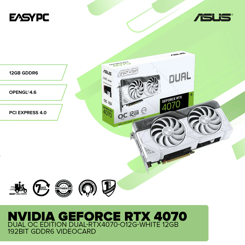Asus NVIDIAÂ® GeForce RTXÂ™ 4070 Dual OC edition DUAL-RTX4070-O12G-WHITE 12gb 192bit GDDR6 Videocard - Image 2