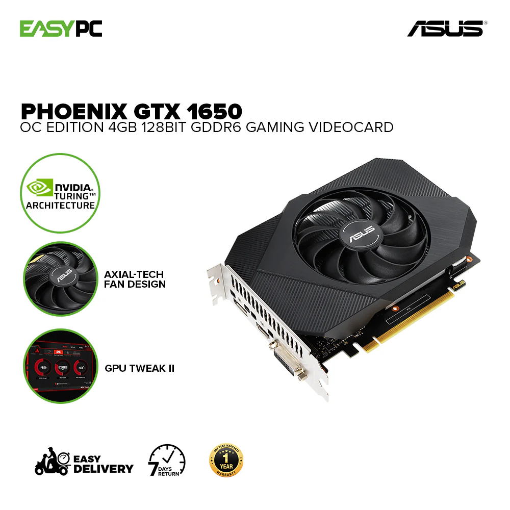 Asus Phoenix NVIDIA® GeForce GTX 1650 OC Edition PH-GTX1650-O4GD6-P 4gb 128bit GDdr6 Gaming Videocard - Image 2