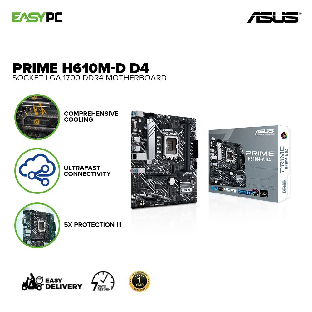 Asus Prime H610M-D D4 Socket LGA 1700 Comprehensive cooling, Ultrafast connectivity 5X Protection III Ddr4 Motherboard - Image 2