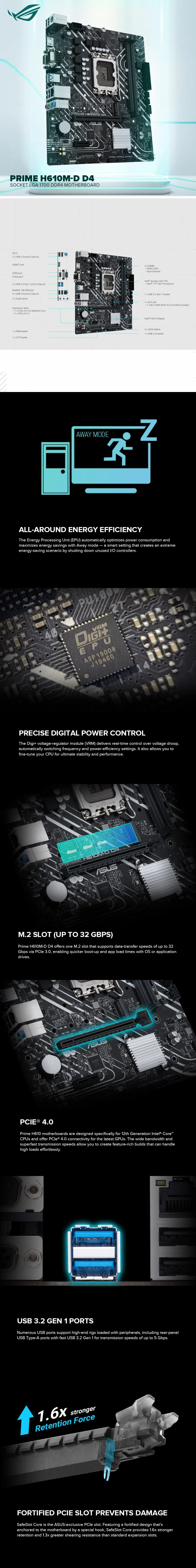 Asus Prime H610M-D D4 Socket LGA 1700 Comprehensive cooling, Ultrafast connectivity 5X Protection III Ddr4 Motherboard - Image 5