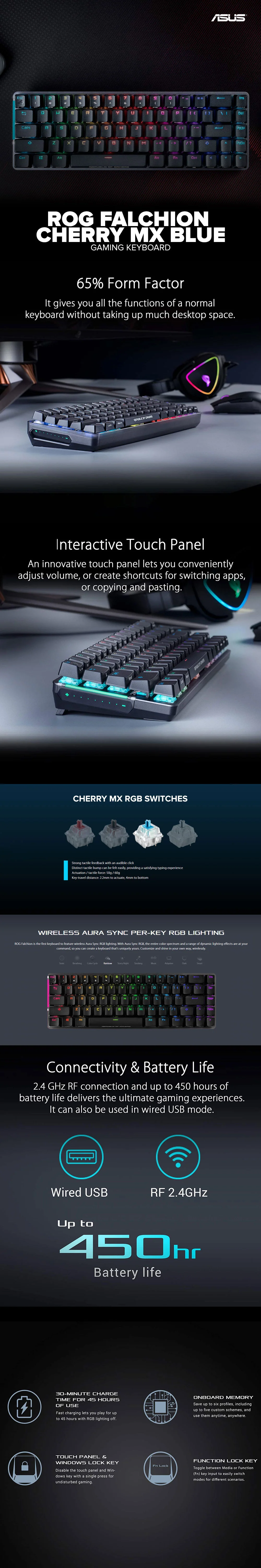 Asus ROG Falcion Cherry MX Blue Gaming Keyboard - Image 4
