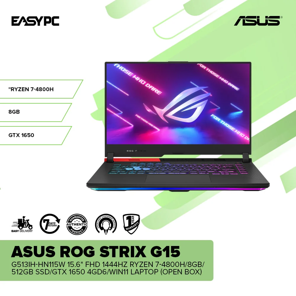 Asus ROG Strix G1515.6" FHD 1444Hz Ryzen 7-4800H/8GB/512GB SSD/GTX 1650 4GD6/Win11 Laptop OB - Image 2