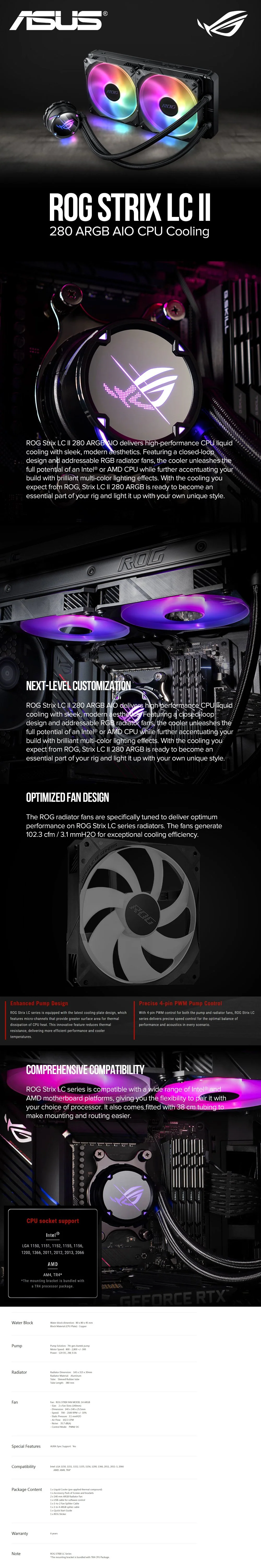 Asus ROG Strix LC II 280 ARGB all-in-one liquid CPU cooler with Aura Sync, AMD AM4/TR4 support and dual ROG 140 mm addressable RGB radiator fans CPU Cooling - Image 6