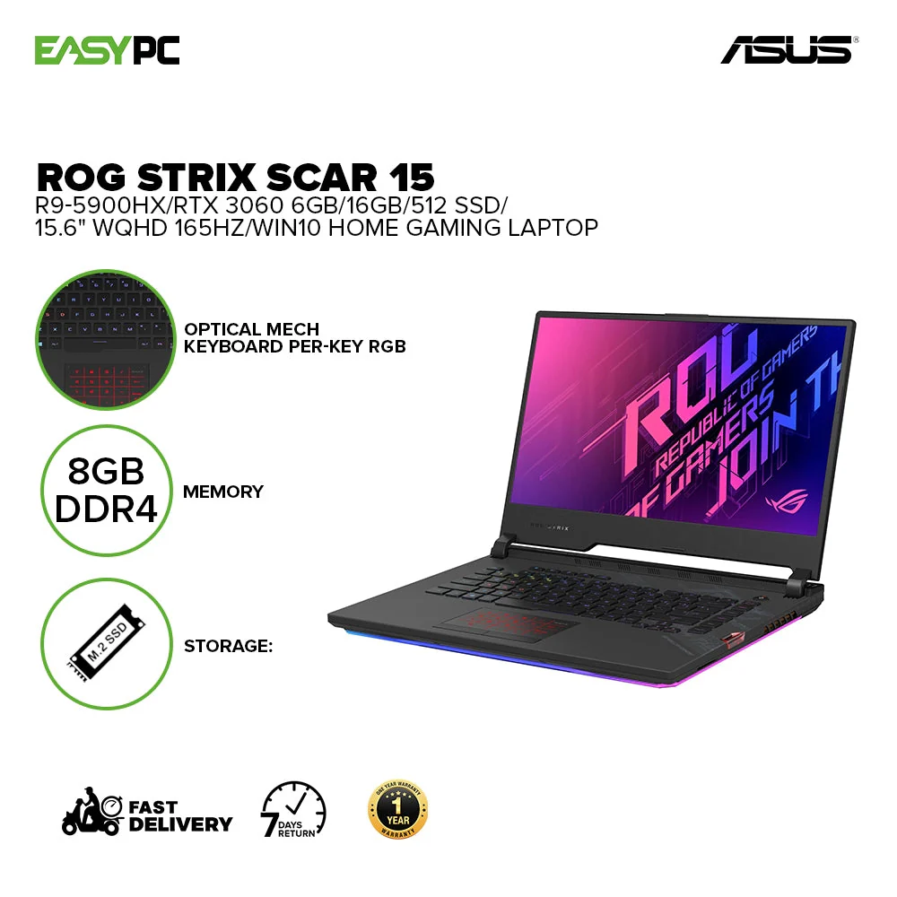 Asus Rog Strix Scar 15 G533Qm-Hq103Ts R9-5900Hx 16Gb Win10 16Gb/512 Ssd Laptop Gaming - Image 2