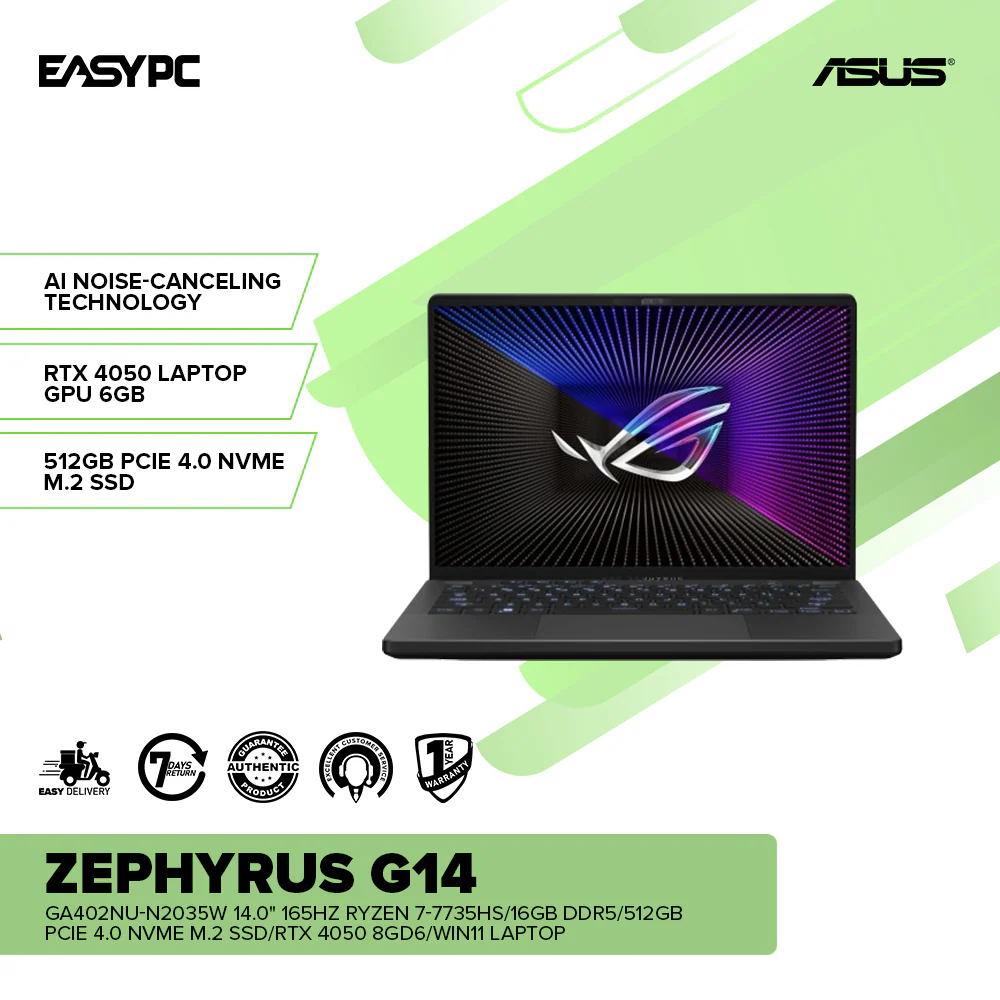 ASUS ROG Zephyrus G14 GA402NU-N2035W 14.0" 165Hz R7-7735HS/16GB DDR5/512GB SSD/RTX 4050/Win11 Laptop - Image 2