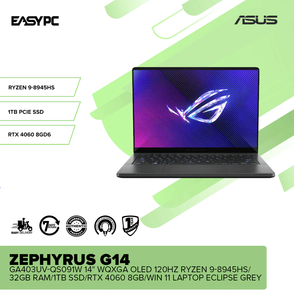 Asus ROG Zephyrus G14 14" WQXGA OLED 120Hz R9-8945HS/32GB RAM/1TB SSD/RTX 4060 8GB/Win 11 Laptop - Image 2