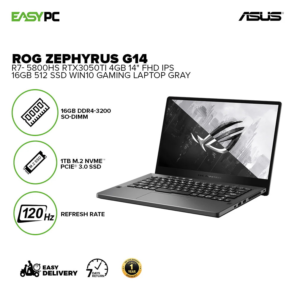 Asus Rog Zephyrus G14 Ga401Qe-Hz125T R7-5800Hs 16Gbwin10 14" Fhd Ips 144Hz/16Gb/512 Ssd LaptopGaming - Image 2