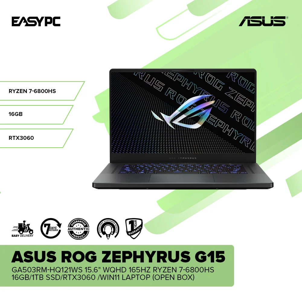 Asus ROG Zephyrus G15 15.6" WQHD 165Hz Ryzen 7-6800HS/16GB/1TB SSD/RTX3060 /Win11 Laptop (Open Box) - Image 2