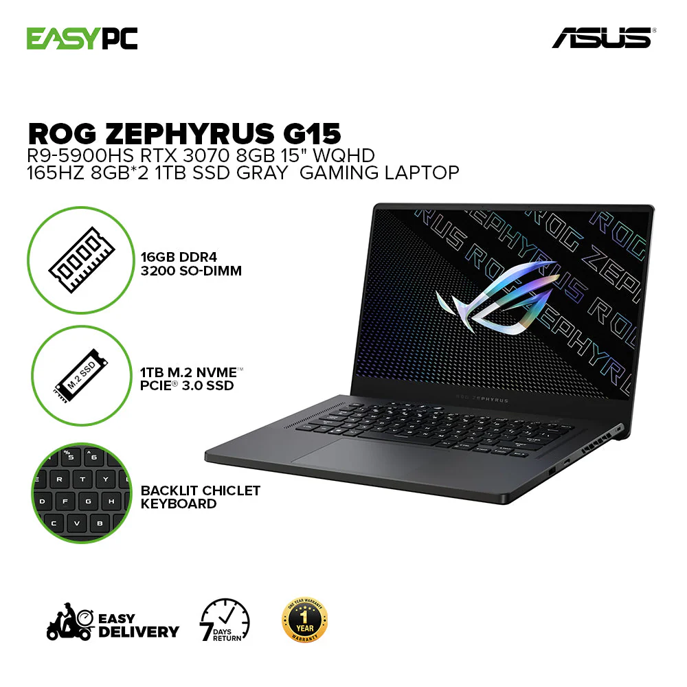 Asus Rog Zephyrus G15 Ga503Qr-Hq050Ts R9-5900Hs 8Gb*2 Win10 15" Wqhd 165Hz/8Gb*2 Laptop Gaming - Image 2