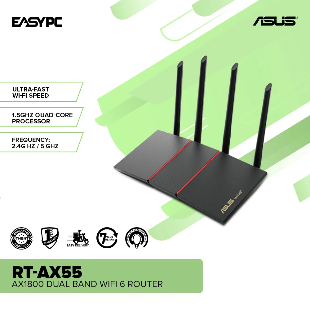 Asus RT-AX55 AX1800 Dual Band WiFi 6 Router supporting MU-MIMO& OFDMA technology w/ AiProtection Classic network security powered by Trend Micro - Image 2