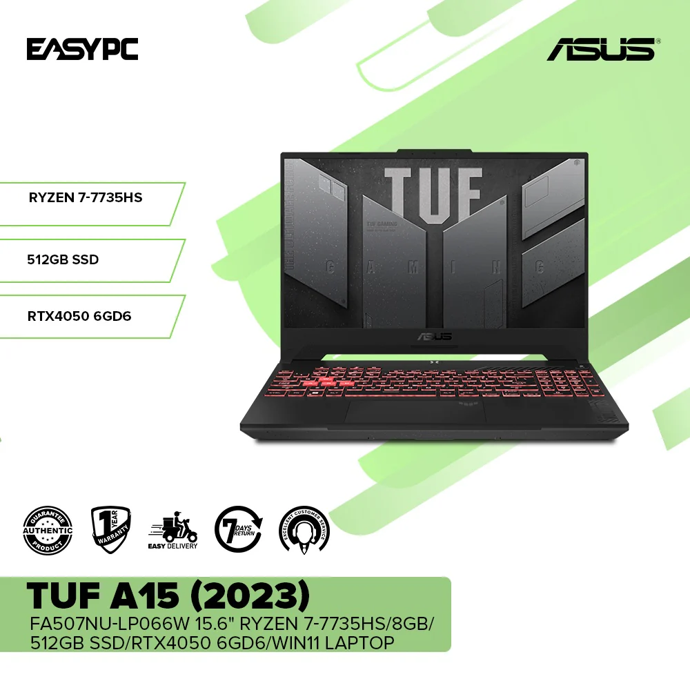 Asus TUF A15 (2023) FA507NU-LP066W 15.6 Ryzen 7-7735HS/8GB/512GB SSD/RTX4050 6GD6/Win11 Laptop - Image 2