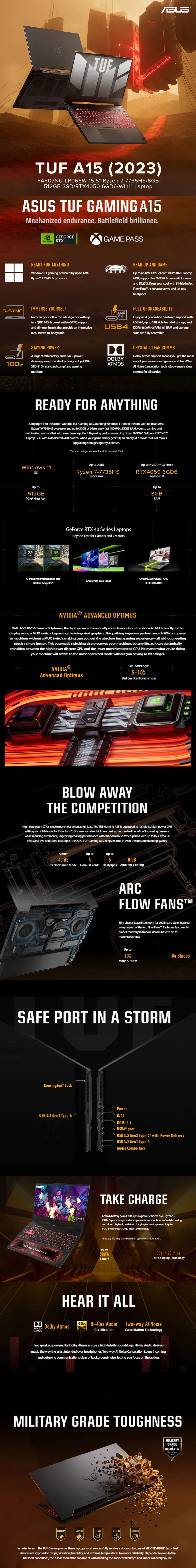 Asus TUF A15 (2023) FA507NU-LP066W 15.6 Ryzen 7-7735HS/8GB/512GB SSD/RTX4050 6GD6/Win11 Laptop - Image 5