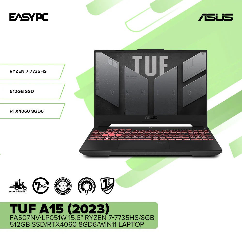 Asus TUF A15 (2023) FA507NV-LP051W 15.6 Ryzen 7-7735HS/8GB/512GB SSD/RTX4060 8GD6/Win11 Laptop - Image 2