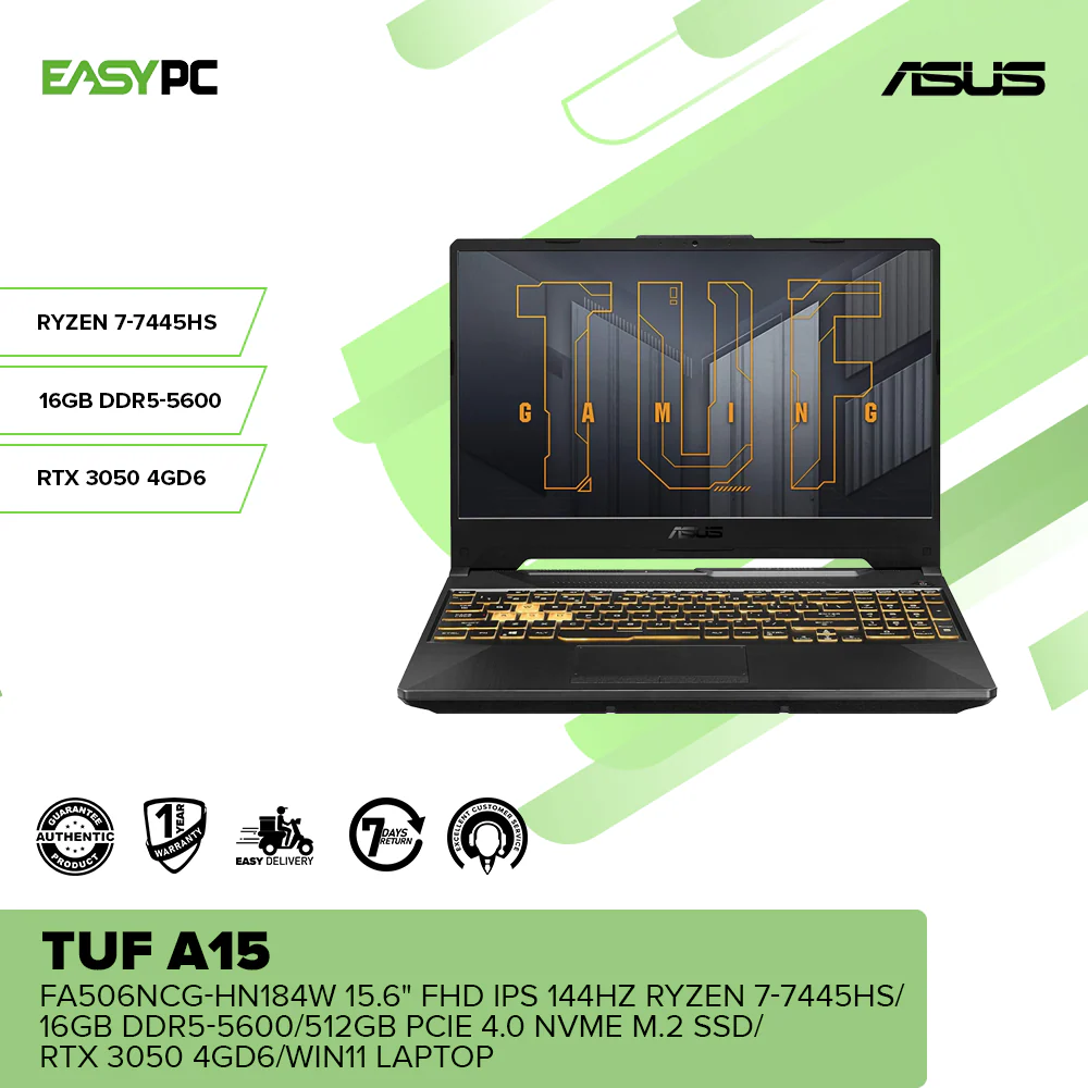 Asus TUF A15 FA506NCG-HN184W 15.6" FHD IPS 144hz Ryzen 7-7445HS/16GB DDR5-5600/512GB PCIe 4.0 NVMe M.2 SSD/RTX 3050 4GD6/Win11 Laptop - Image 2