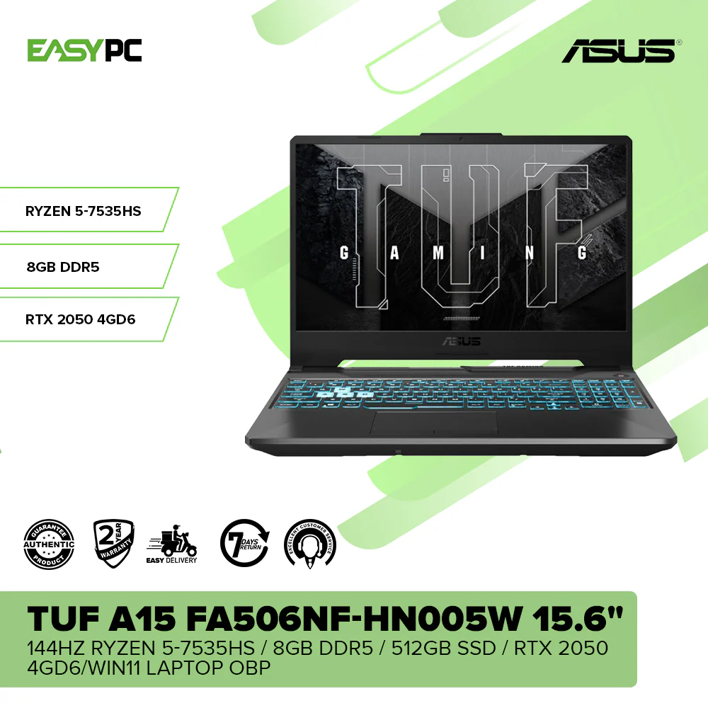 ASUS TUF Gaming A15 FA506NF-HN005W | 15.6" FHD 144Hz Gaming Laptop | AMD Ryzen 5 7535HS | RTX 2050 4GB | 8GB DDR5 | 512GB SSD | Wi-Fi 6 | Windows 11 - Image 2