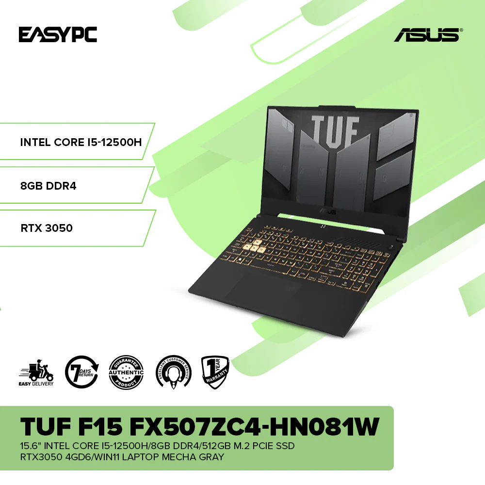 Asus TUF F15 FX507ZC4-HN081W 15.6" intel Core I5-12500H/8GB DDR4/512GB SSD/RTX3050 /Win11 Laptop - Image 2