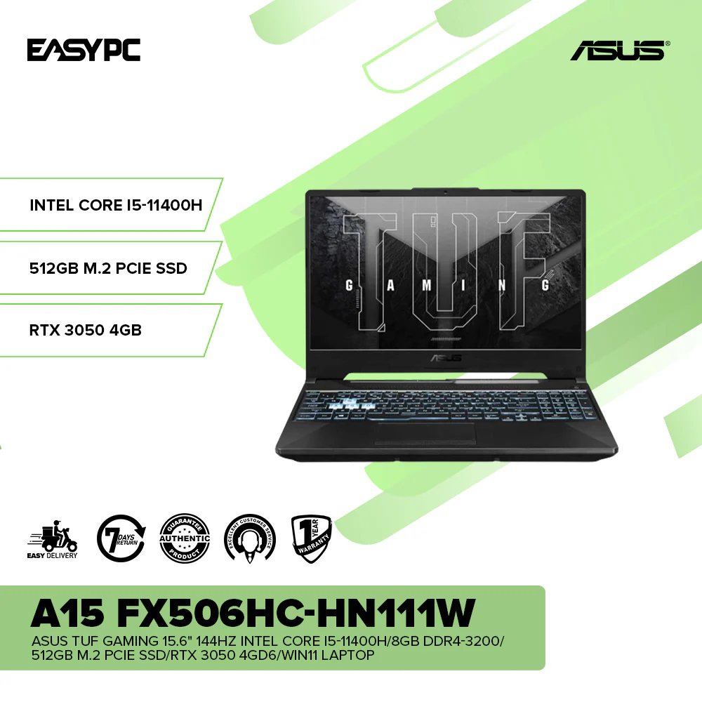 ASUS TUF Gaming A15 FX506HC-HN111W 15.6" i5-11400H/8GB DDR4-3200/512GB SSD/RTX 3050/Win11 Laptop - Image 2