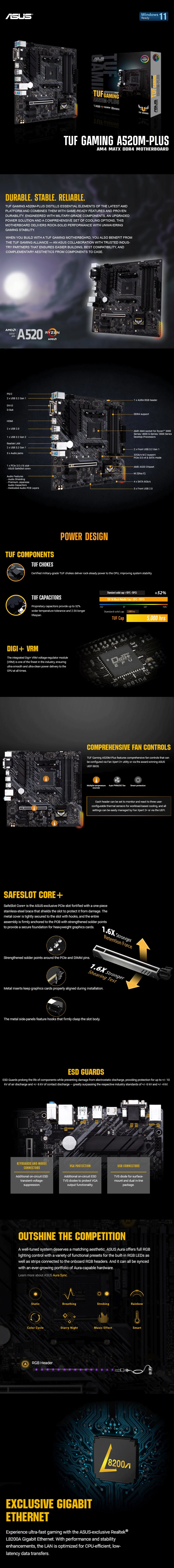 ASUS TUF GAMING A520M-PLUS AM4 MATX AMD AM4 socket DDR4 Motherboard - Image 6